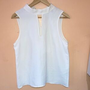 Banana Republic White Sleeveless Keyhole Mock Neck Shell